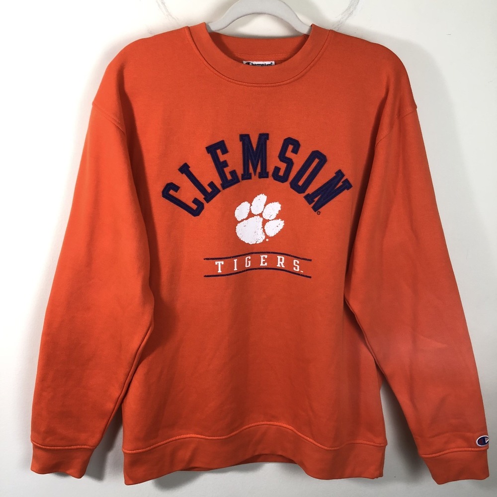 Champion Clemson University Tigers Logo Crewneck Sweatshirt Sz Medium Orange